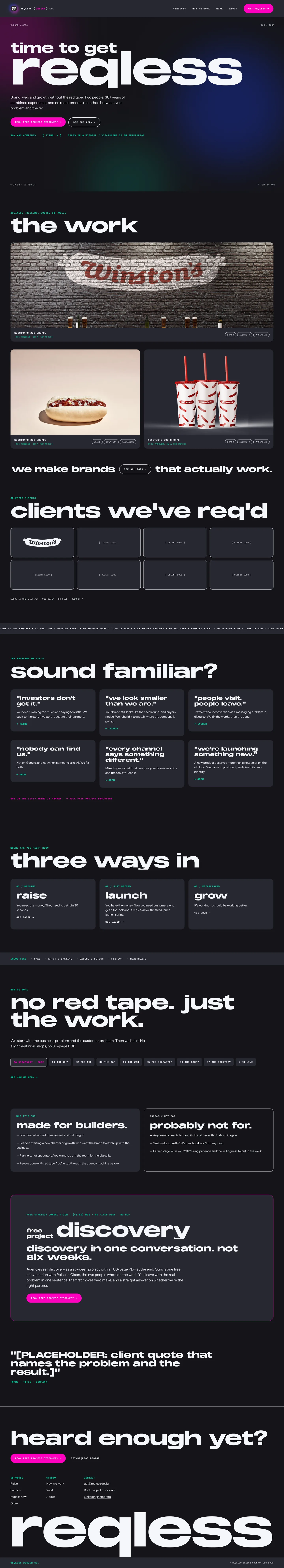 reqless.design Home page, full-length design