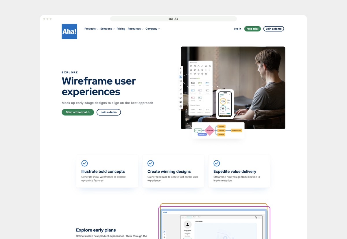 Aha! for wireframes page