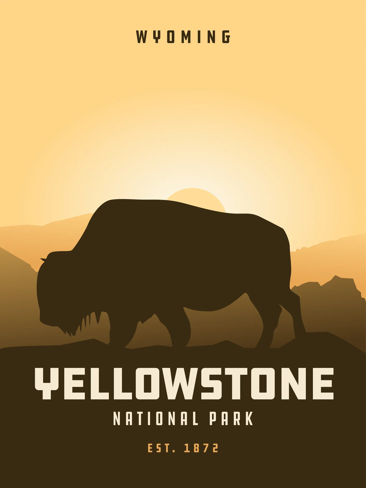 Yellowstone National Park poster, Wyoming: bison at sunrise