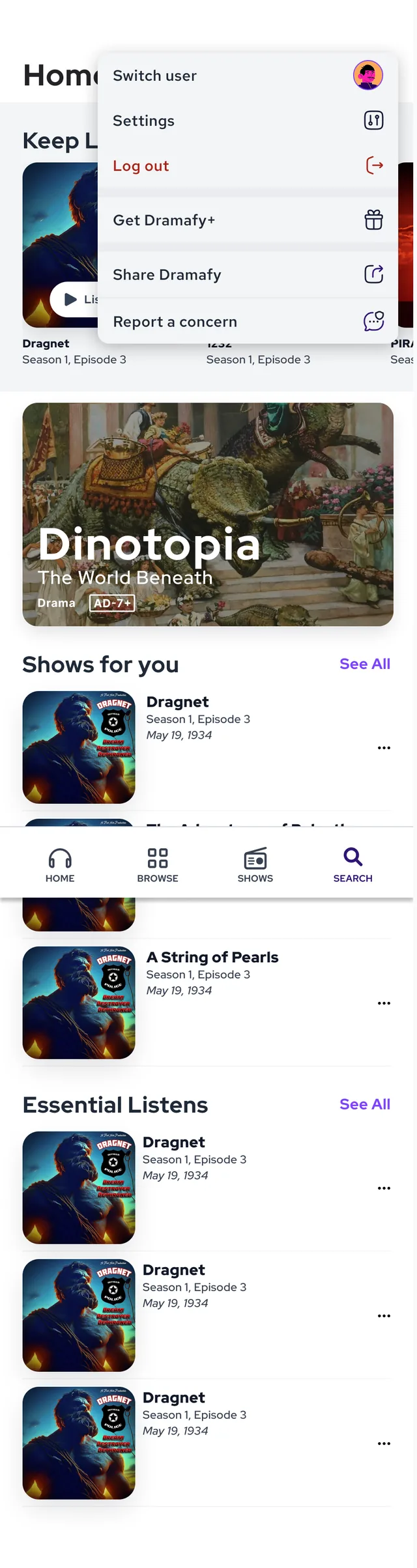 Home / Account menu