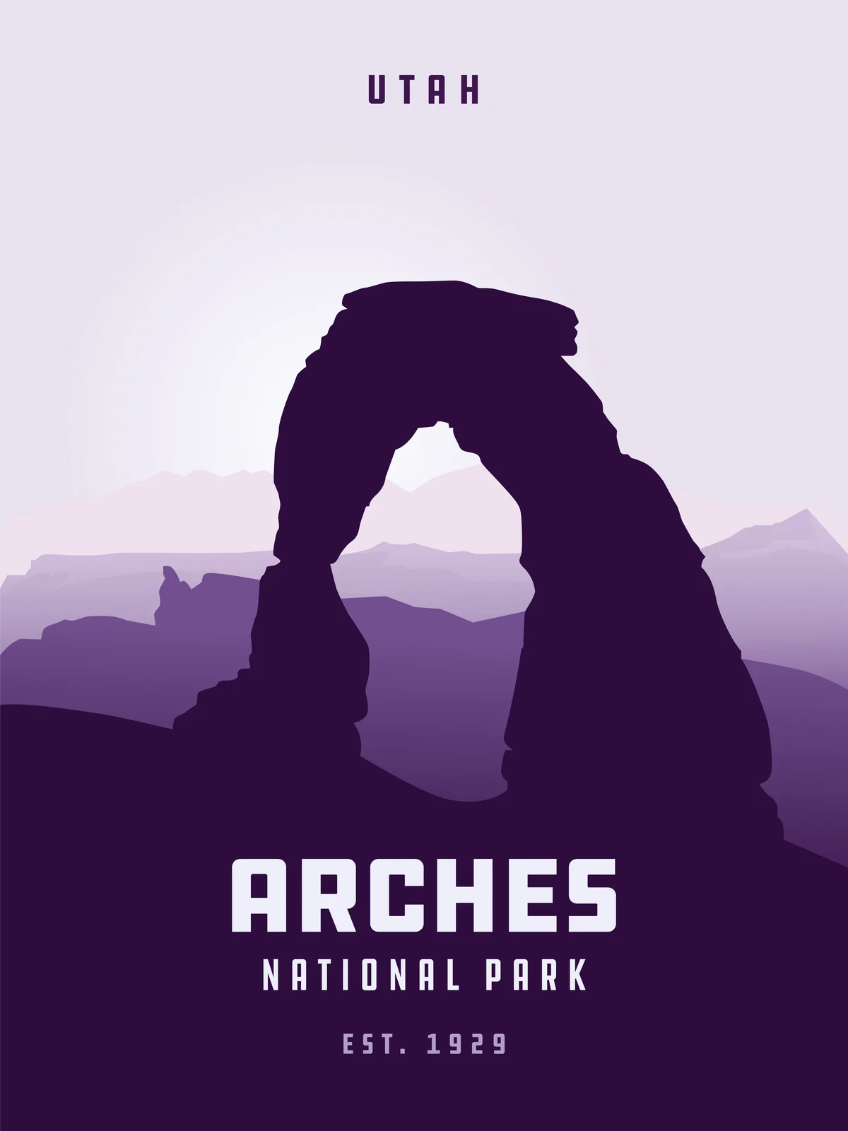 Arches National Park poster, Utah: Delicate Arch in purple dusk
