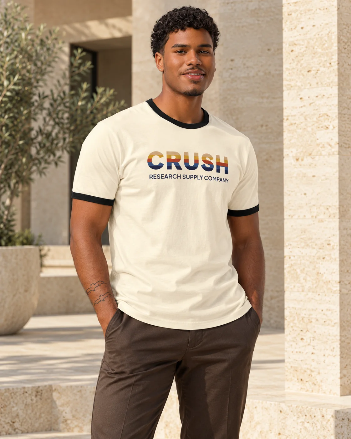 Model in the CRUSH Ringer Tee in Natural / Black