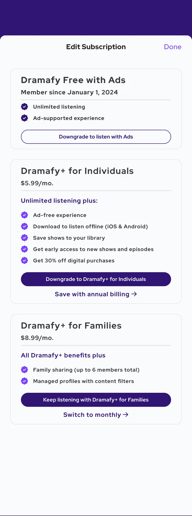 Edit subscription / Family