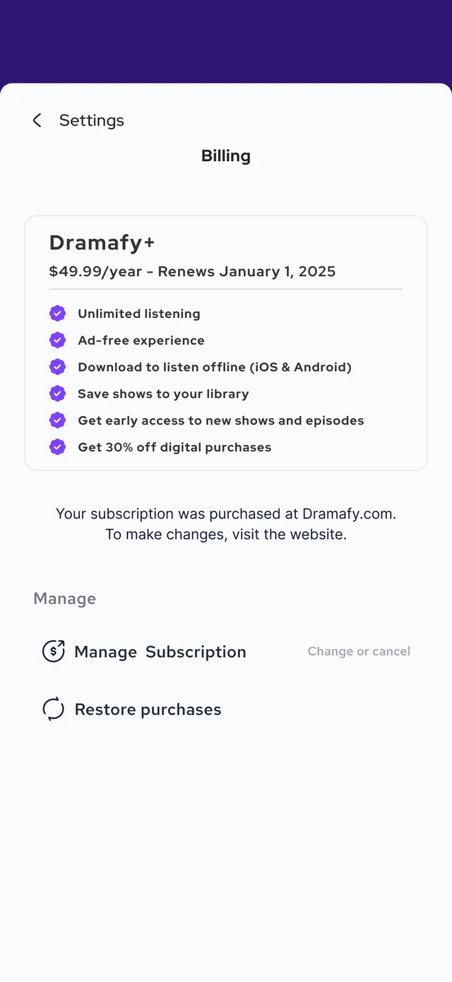 Billing / Bought on web