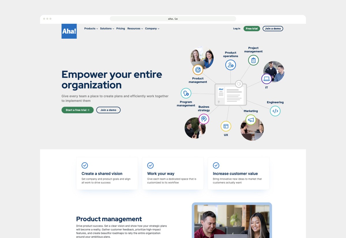 Aha! for teams page