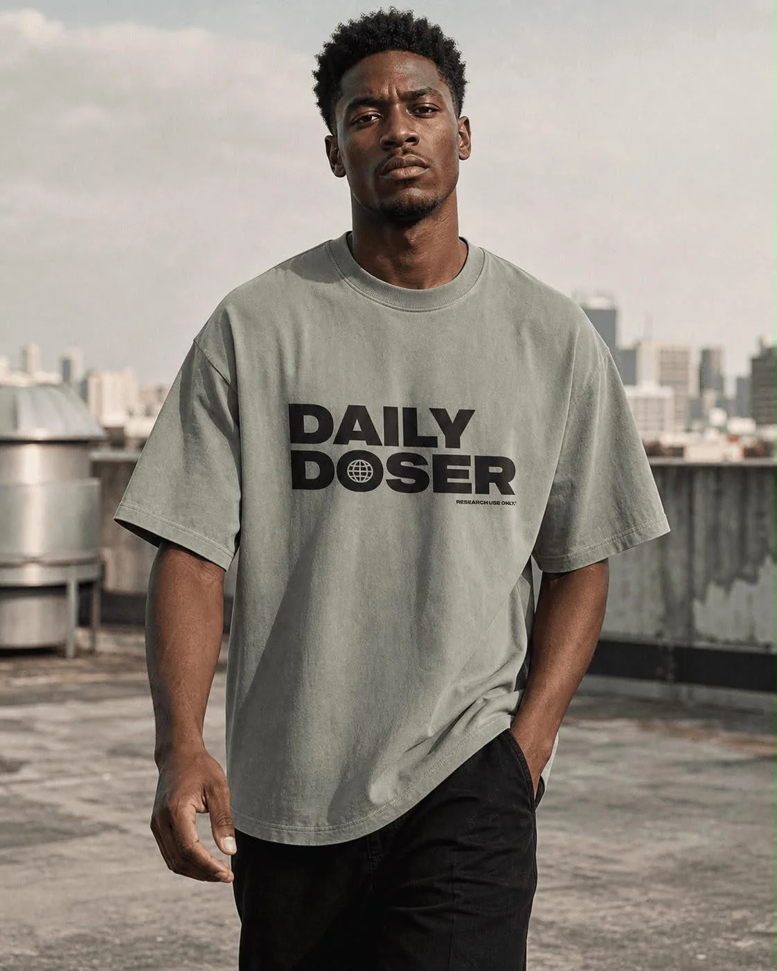 Model in the Daily Doser tee