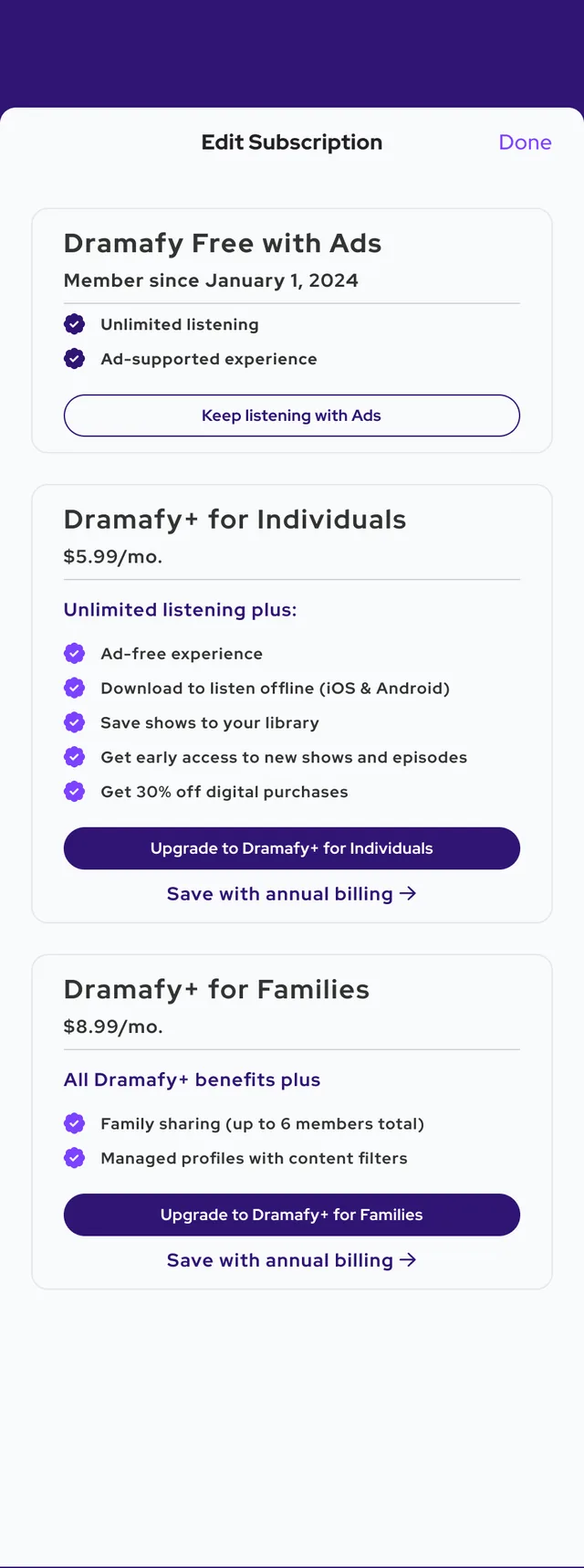 Edit subscription / Free