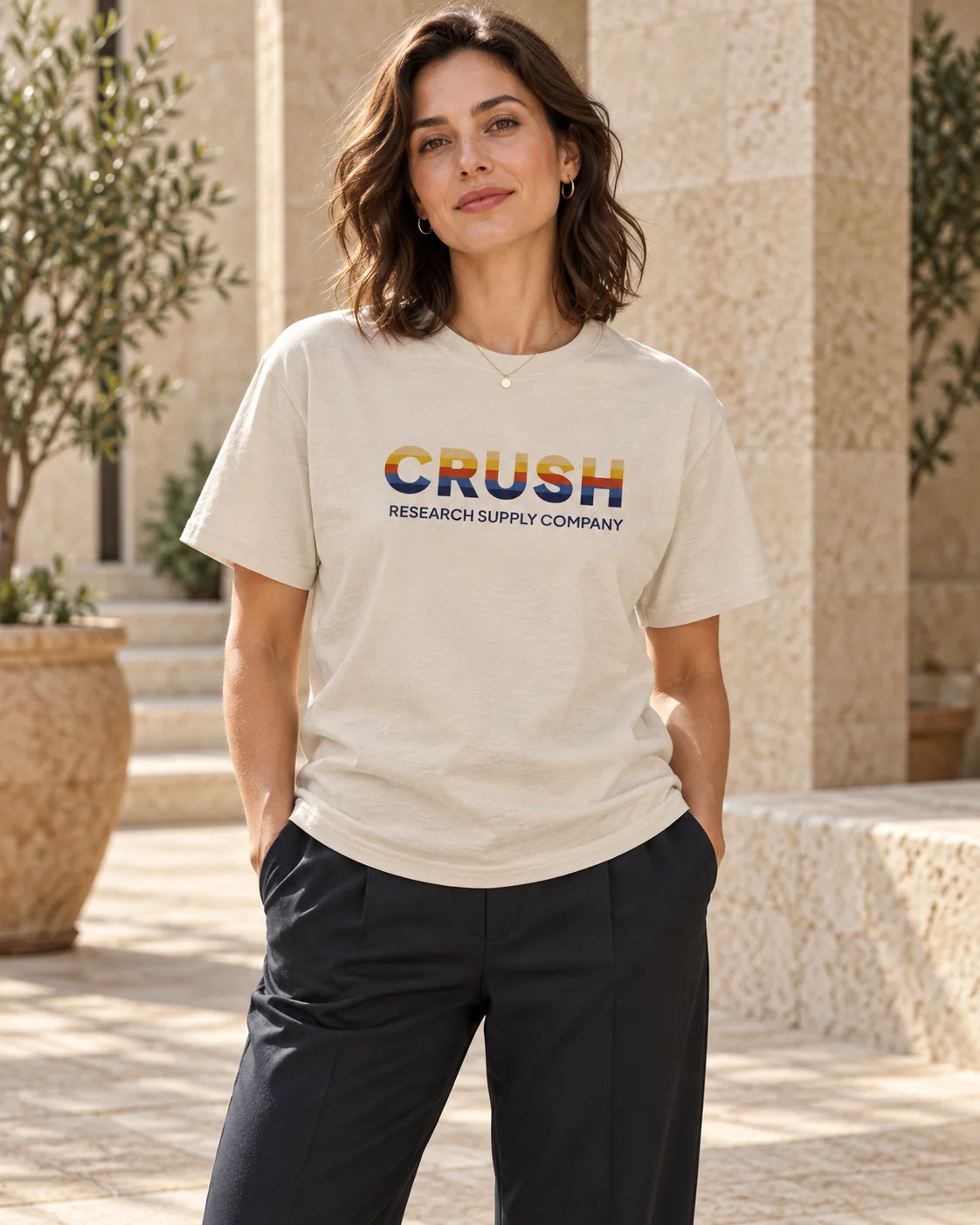 Model in the CRUSH Classic Tee in Natural